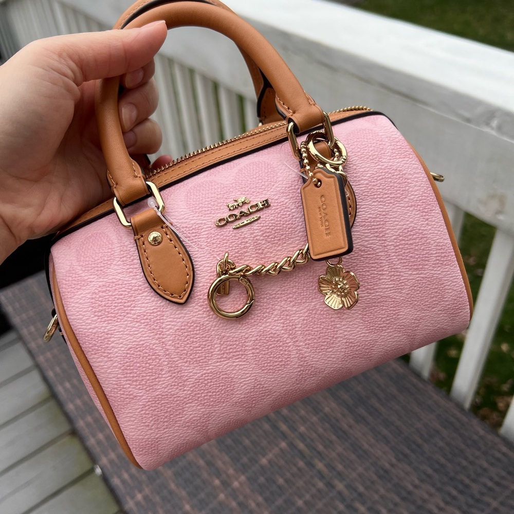 Coach mini rowan pink signature Women's Bag CEK79